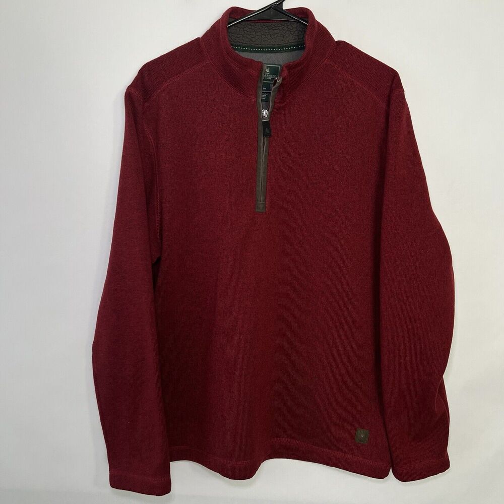 GH Bass & Co 1/4 Quarter Zip Pullover Sweater Men Size Large Red Faux Fur Collar
